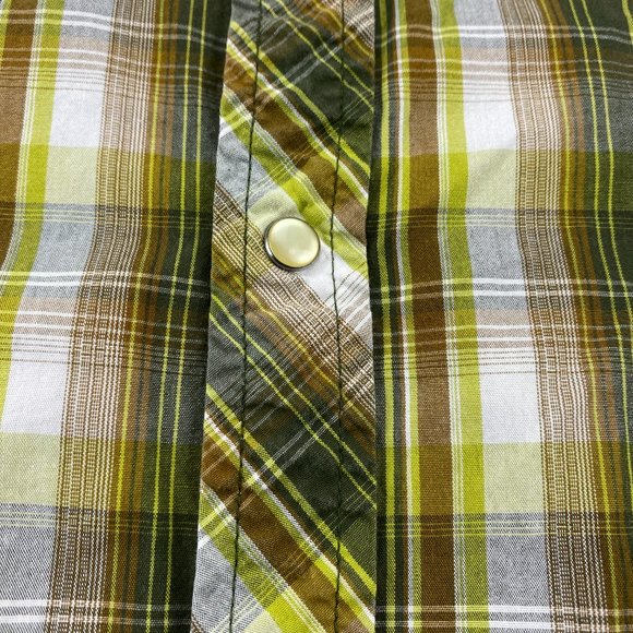 PRANA Shirt Men Extra Large XL Green Plaid Button Up Pearl Snap India Casual - Picture 2 of 9